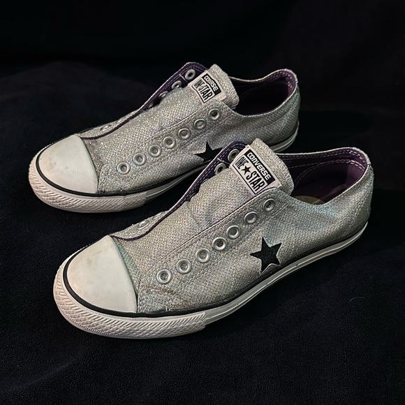 Converse Womens All Star Chuck Taylor Madison Low Size 9 Silver Sparkly Sneakers - Picture 2 of 10